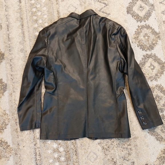 Vegan Leather Black Blazer Jacket Sz M Unisex Slim Fit - Picture 4 of 6